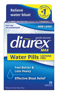 DIUREX® Max - DIUREX Max contains the maximum strength of an effective caffeine-free diuretic to promptly eliminate excess body water and relieve periodic bloating & puffiness, excess water weight gain, water retention and swelling.